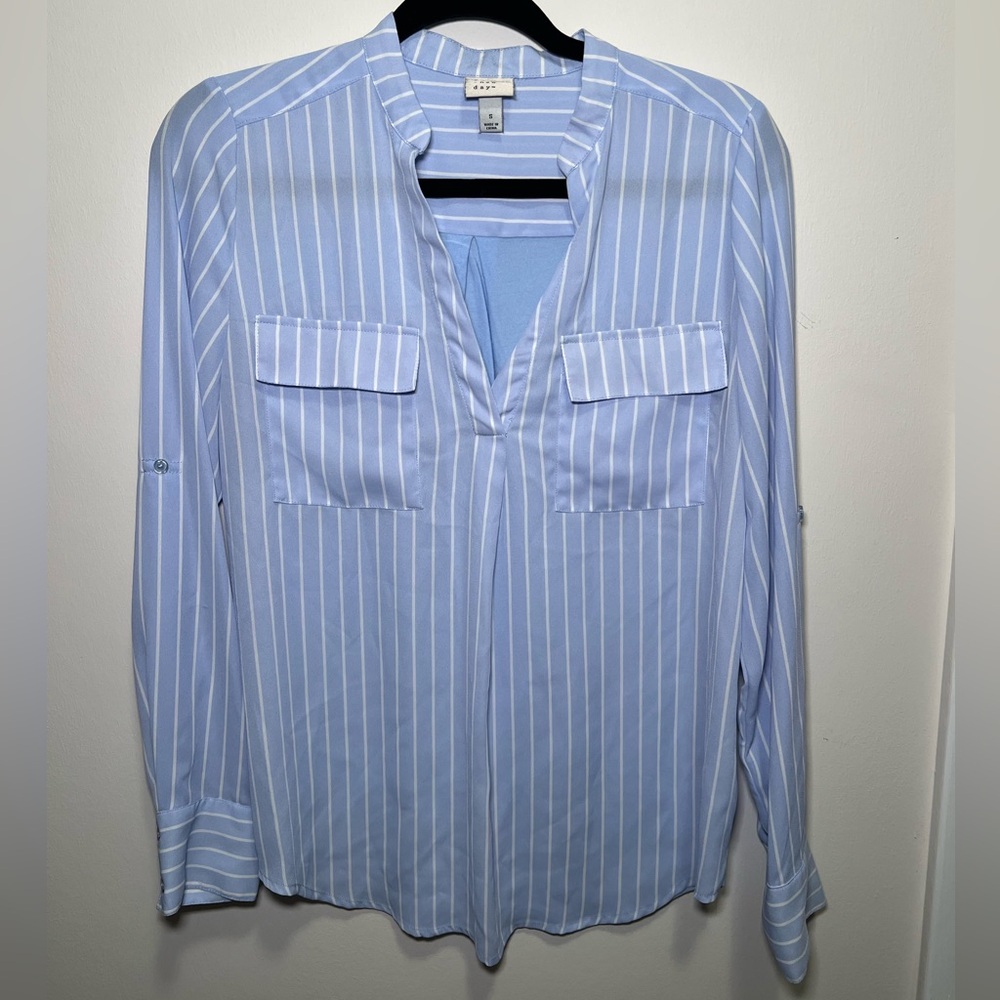 Blue Striped Button-Up Blouse